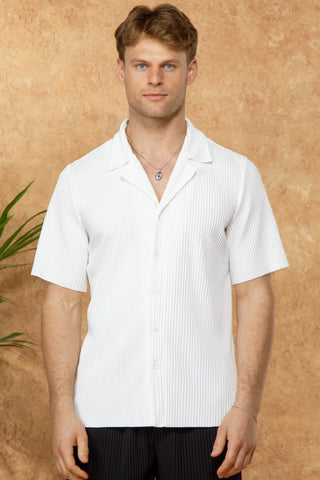Belier White Pleated S/S Resort Shirt