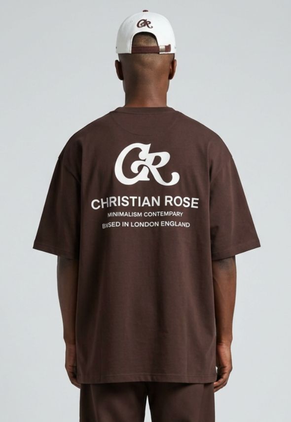 CHRISTIAN ROSE CR BROWN T-SHIRT