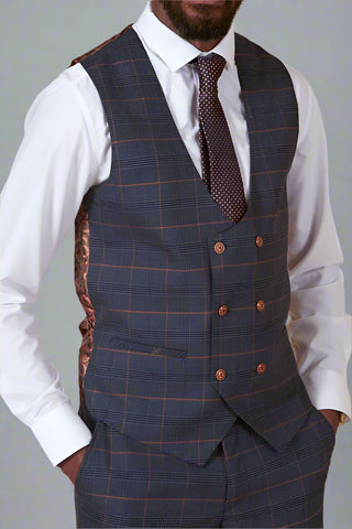 Marc Darcy JENSON - Marine Navy Check Double Breasted Waistcoat