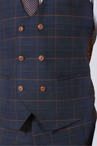 Marc Darcy JENSON - Marine Navy Check Double Breasted Waistcoat
