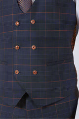 Marc Darcy JENSON - Marine Navy Check Double Breasted Waistcoat