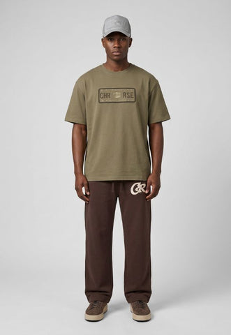 CHRISTIAN ROSE RHINESTONE KHAKI T-SHIRT