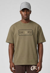 CHRISTIAN ROSE RHINESTONE KHAKI T-SHIRT