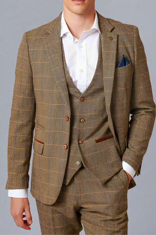 Marc Darcy TED - Tan Tweed Check Blazer
