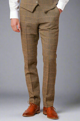 Marc Darcy TED - Tan Tweed Check Trousers