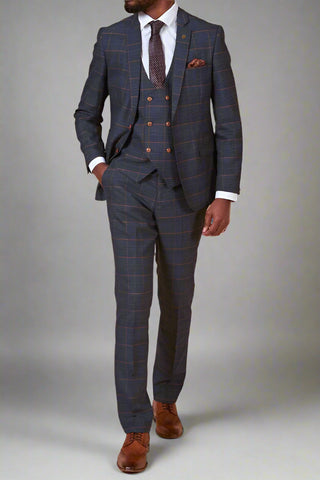 Marc Darcy JENSON - Marine Navy Check Suit With Double Breasted Waistcoat
