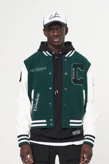 THE COUTURE CLUB COLLEGE GREEN VARSITY BOMBER JACKET - GREEN