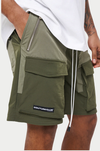Copy of The Couture Club PANELLED CARGO SHORTS -Khaki